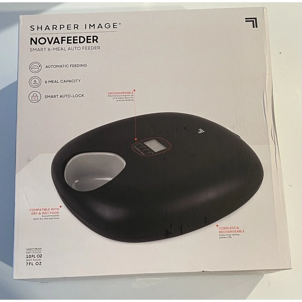 Sharper Image Smart 6 Meal Rechargeable Auto NovaFeeder Timer Pet Food Dispenser